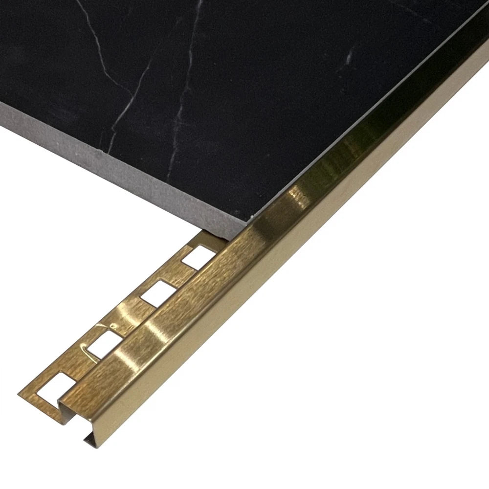 Profil de colț exterior pentru gresie si faianta pătrat din inox Auriu Brushed, 12x0.6x2700 mm