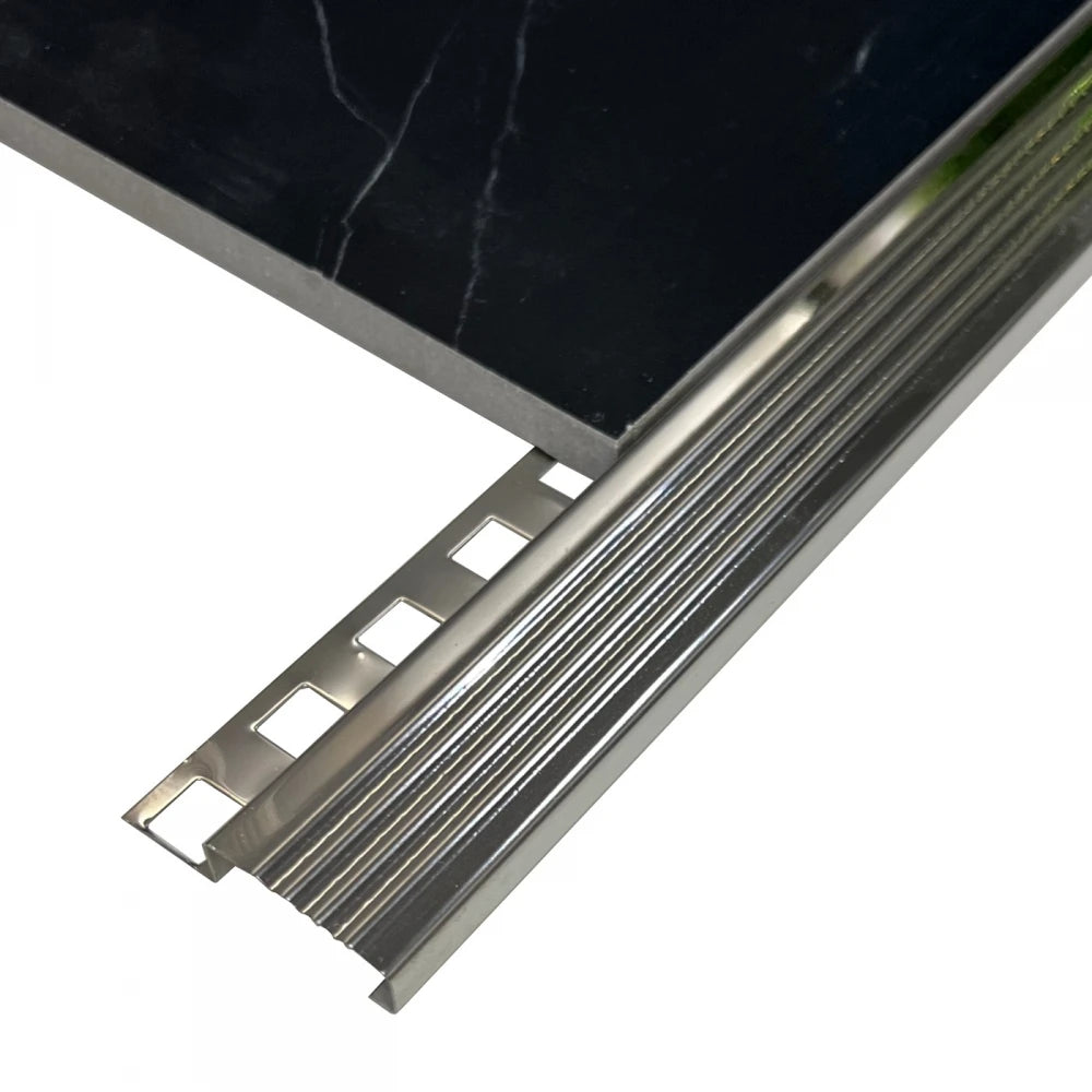 Profil pentru trepte inox terminatie gresie, inox, 10x30 mm, crom oglinda, antiderapant