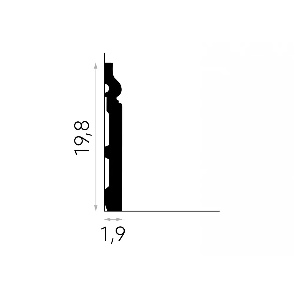 Plintă înaltă MD020 polimer alb 19.8x1.9x200 cm, design clasic