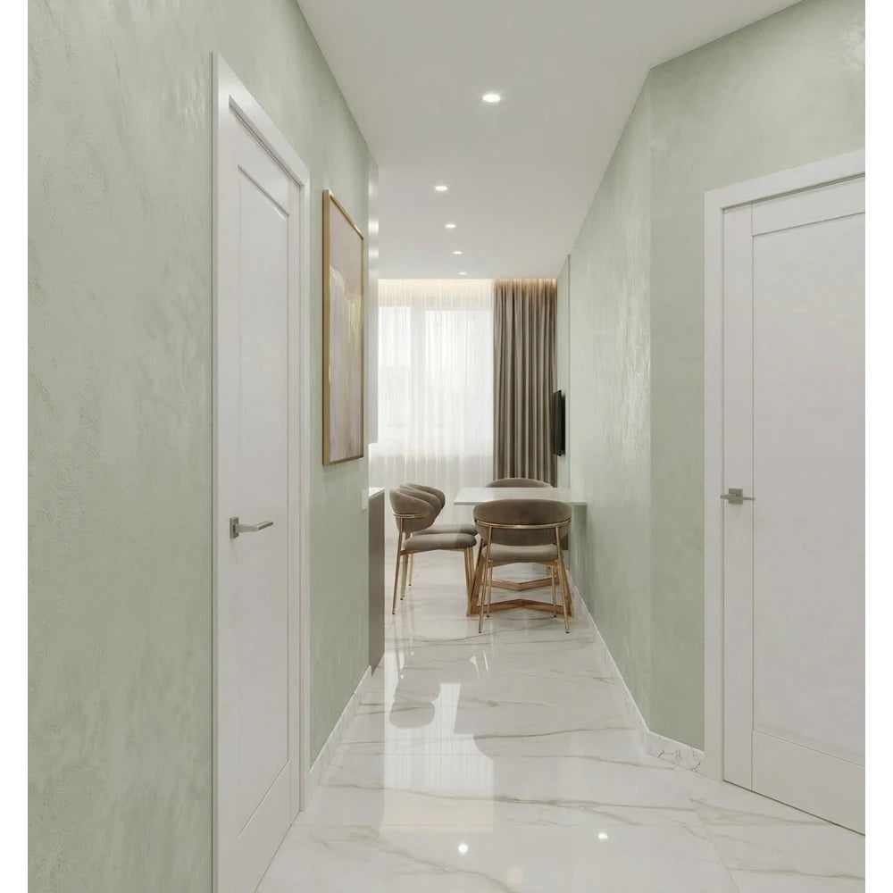 Plinta decorativa Gold White WP08 14x79x2000 mm, aspect marmura Calacatta Gold din Polimer Dur