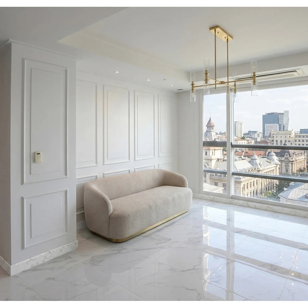 Plinta decorativa Gold White WP08 14x79x2000 mm, aspect marmura Calacatta Gold din Polimer Dur