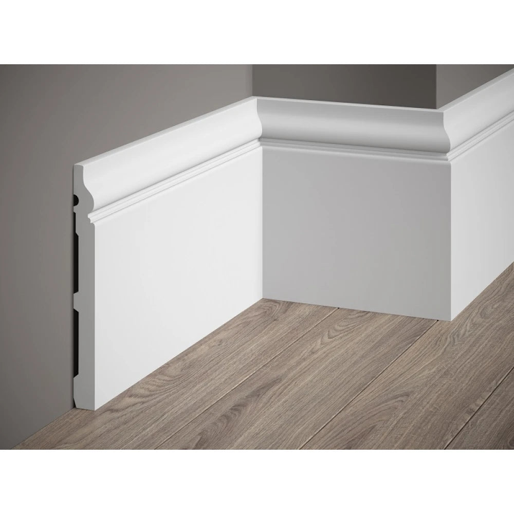 Plintă înaltă MD020 polimer alb 19.8x1.9x200 cm, design clasic