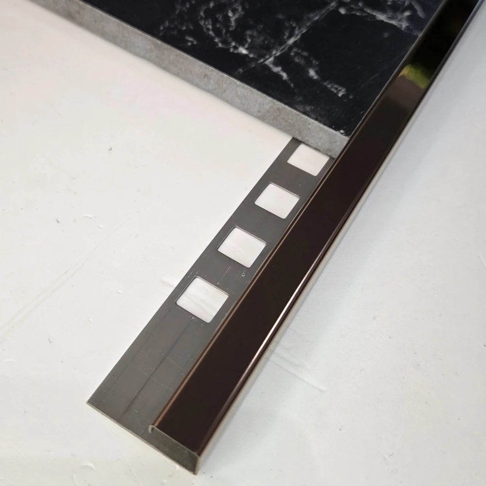 Profil terminatie patrat pentru gresie si faianta inox cupru lucios 12 x 12 x 2700 mm