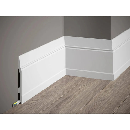 Plinta decorativa 14.4x1.5x200 cm, polimer rigid, alba, vopsibila, Mardom MD361